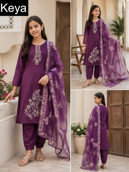 Plain 310826 Keya Roman Girls Readymade Afghani Suits Exporter