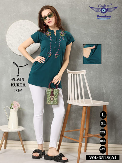 Plain 3518 A Grab It Sinker Short Kurtis Exporter
