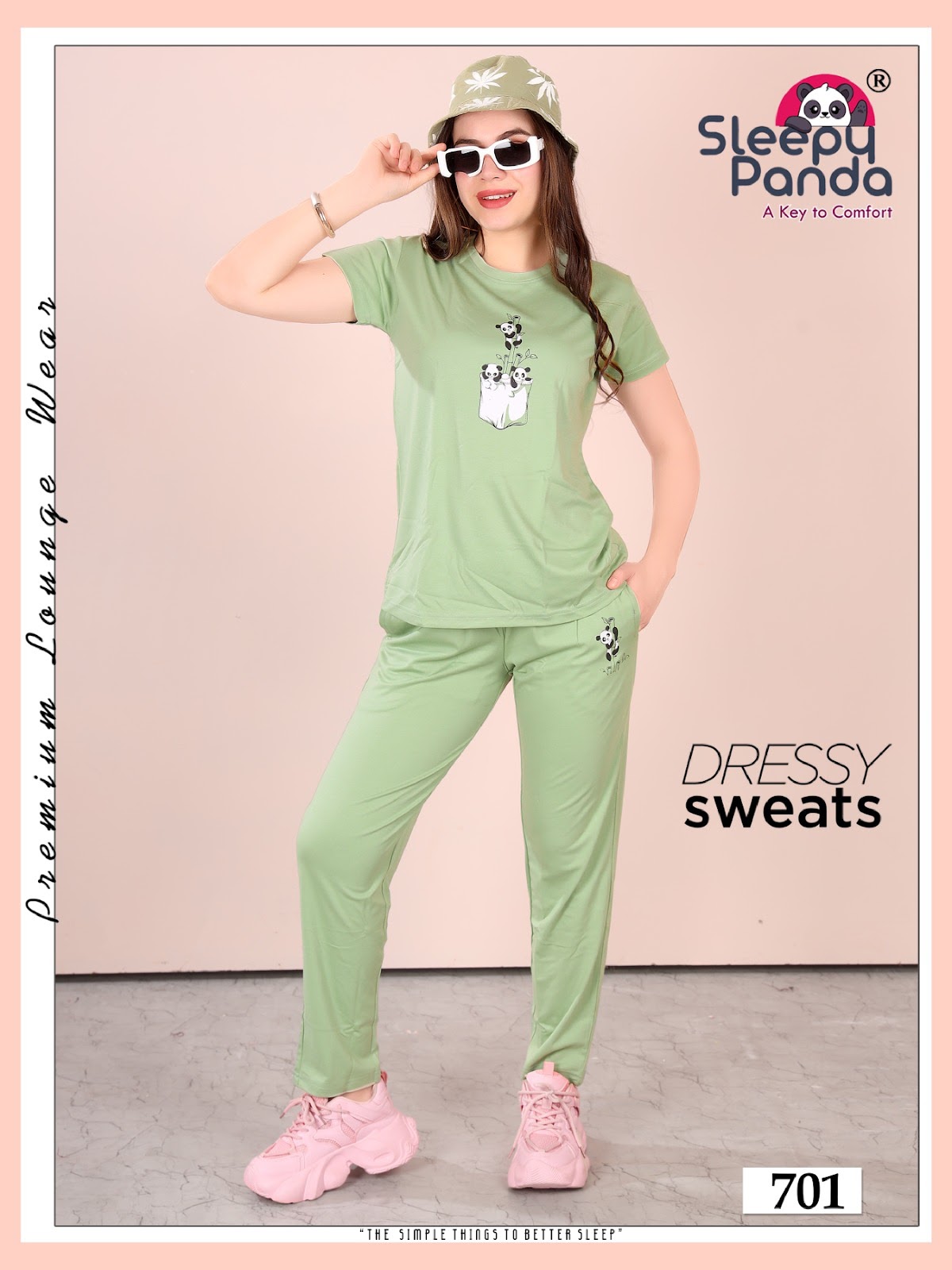 Plain 701 Elina Sleepy Panda Cotton Pyjama Night Suits Supplier India
