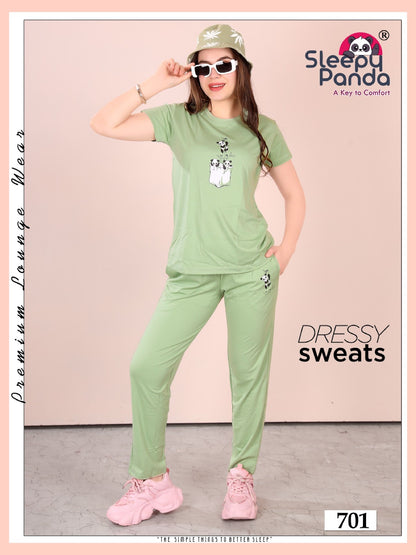 Plain 701 Elina Sleepy Panda Cotton Pyjama Night Suits Supplier India