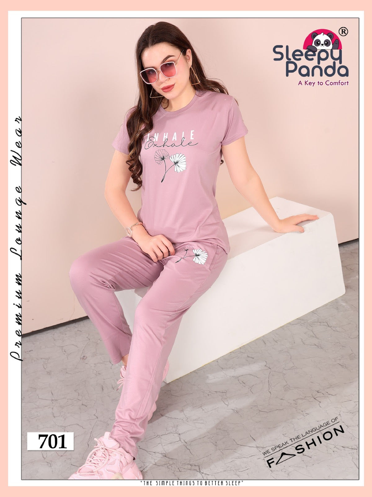 Plain 701 Elina Sleepy Panda Cotton Pyjama Night Suits Supplier India