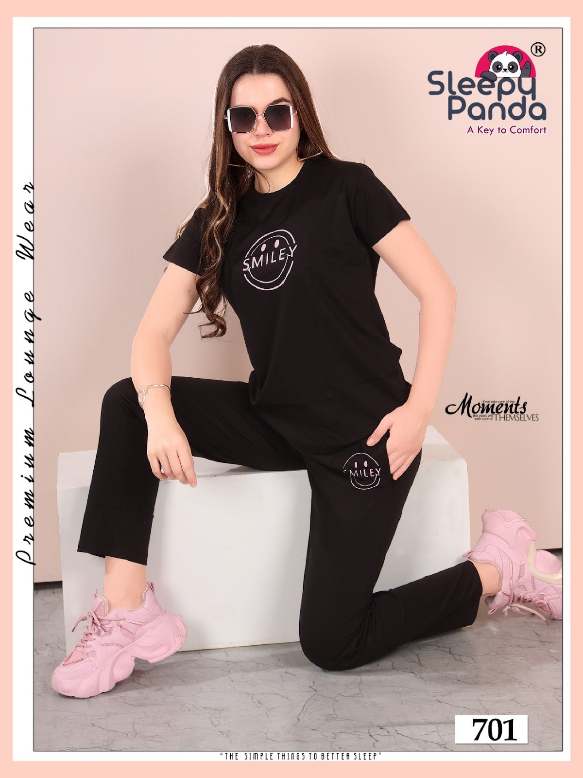 Plain 701 Elina Sleepy Panda Cotton Pyjama Night Suits Supplier India