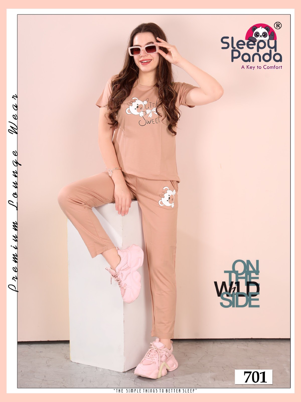 Plain 701 Elina Sleepy Panda Cotton Pyjama Night Suits Supplier India