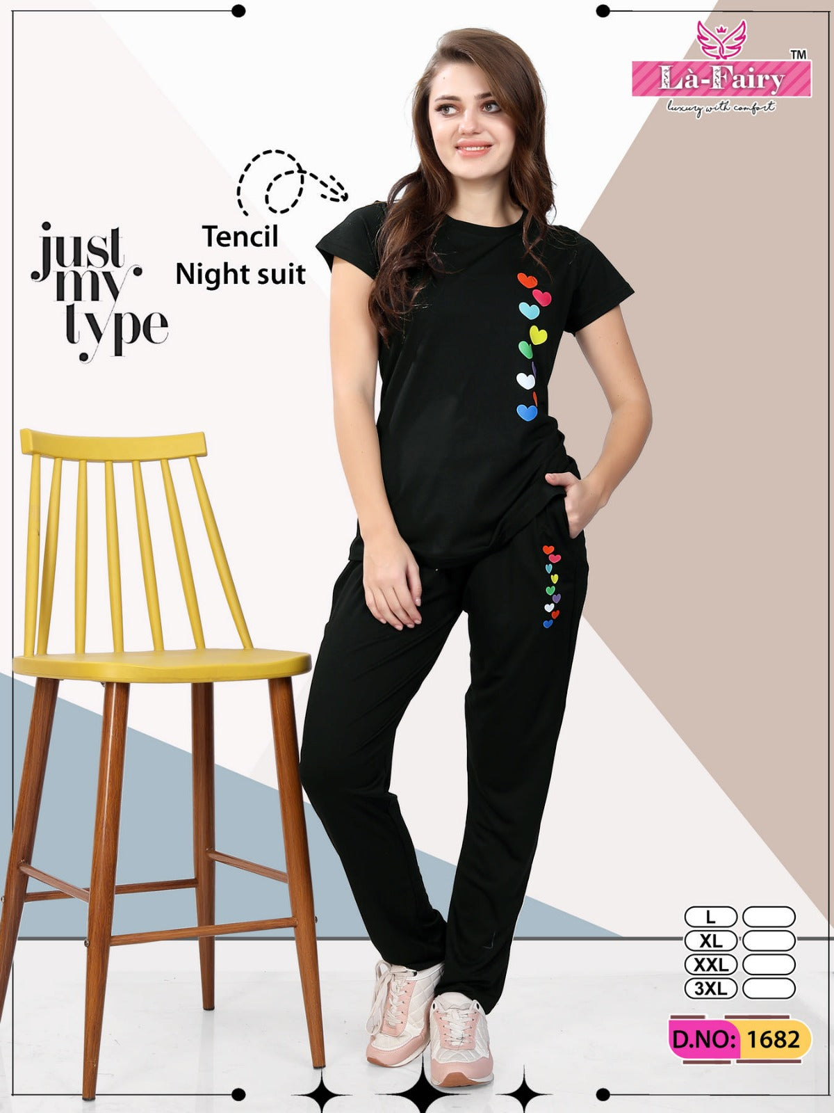 Plain Design 1682 La Fairy Tencil Pyjama Night Suits Supplier Gujarat