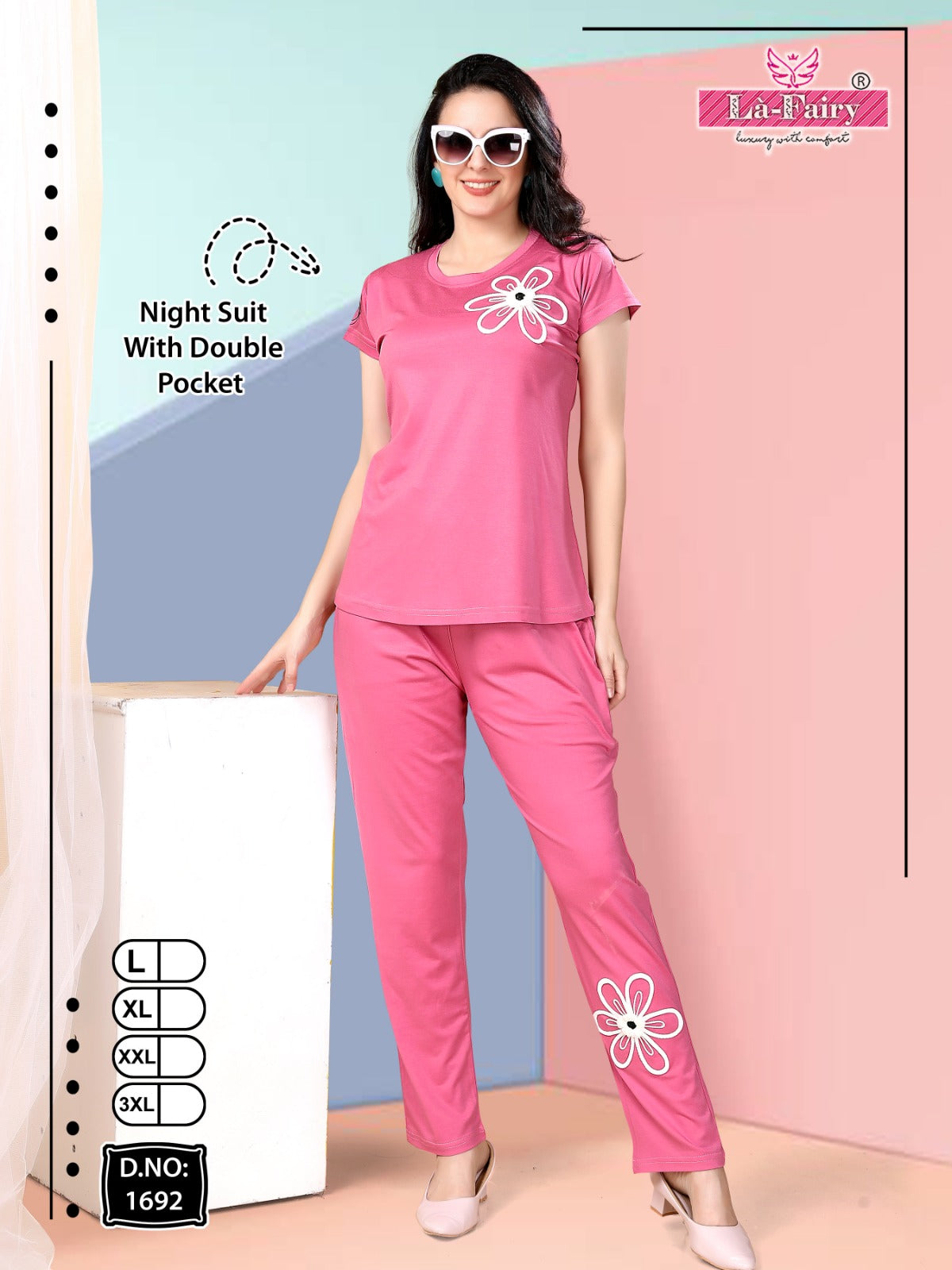 Plain Design 1692 La Fairy Tencil Pyjama Night Suits Wholesale