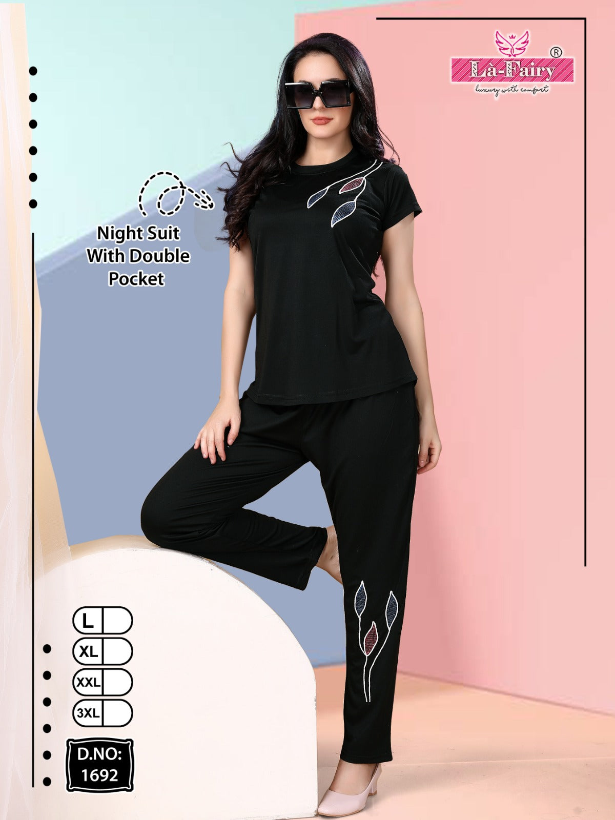 Plain Design 1692 La Fairy Tencil Pyjama Night Suits Wholesale