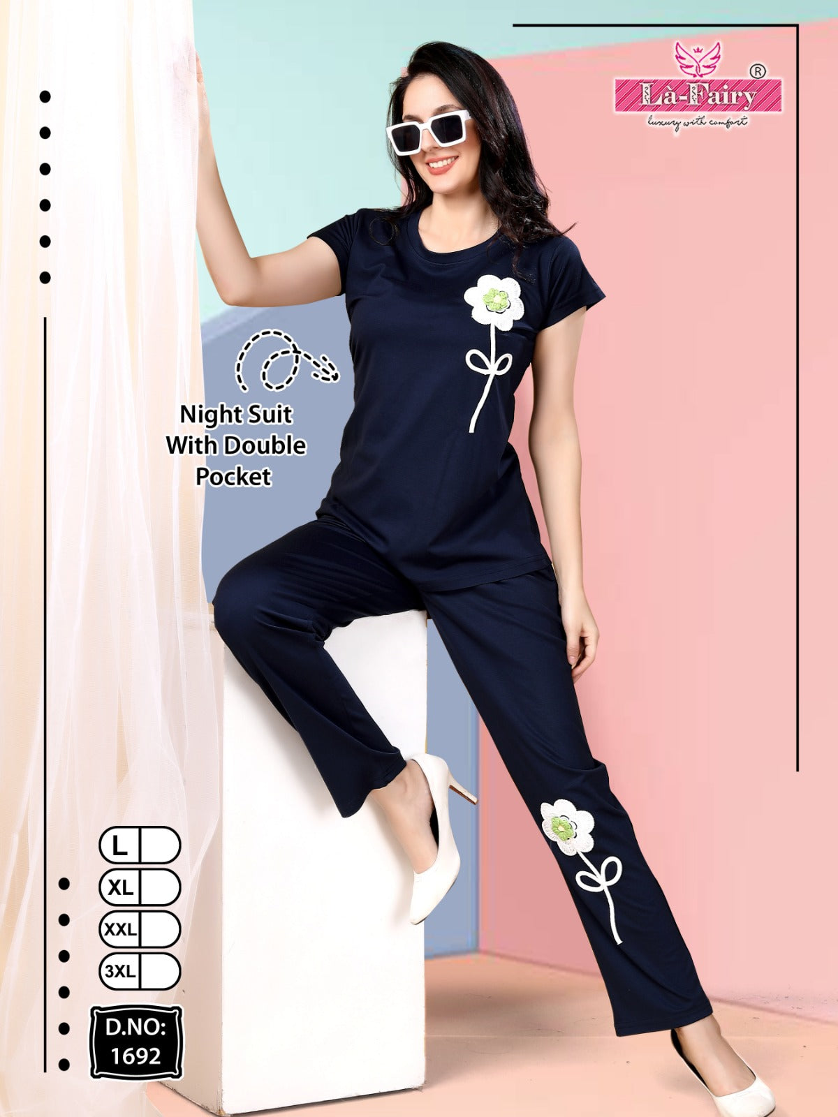 Plain Design 1692 La Fairy Tencil Pyjama Night Suits Wholesale