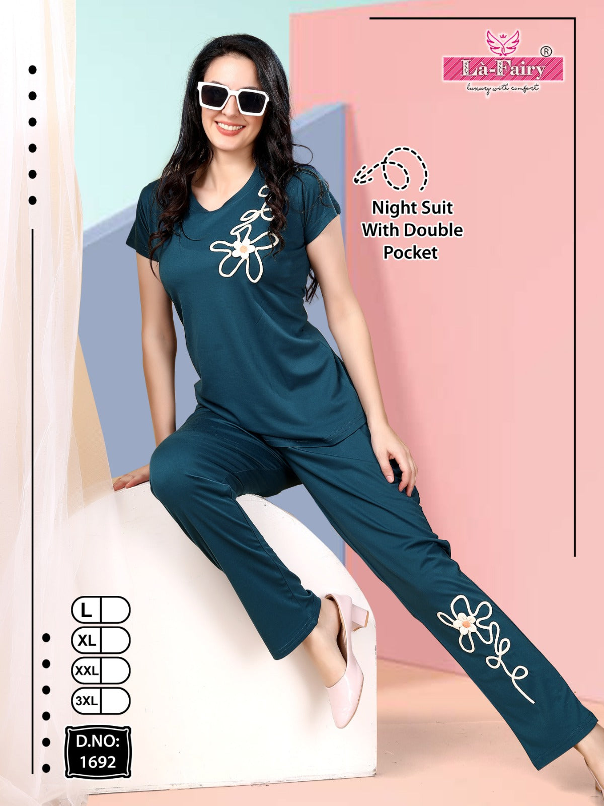 Plain Design 1692 La Fairy Tencil Pyjama Night Suits Wholesale