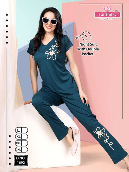 Plain Design 1692 La Fairy Tencil Pyjama Night Suits Wholesale