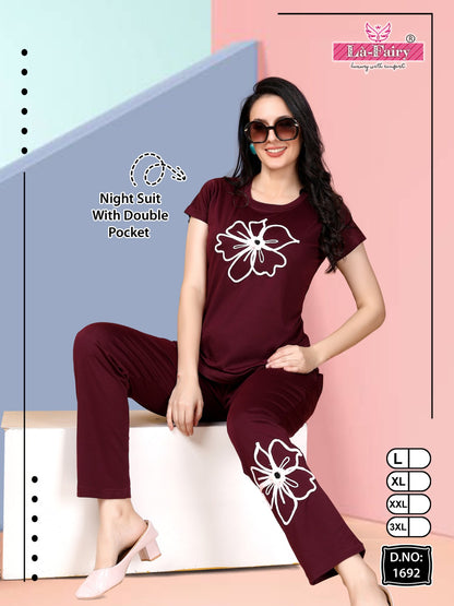 Plain Design 1692 La Fairy Tencil Pyjama Night Suits Wholesale