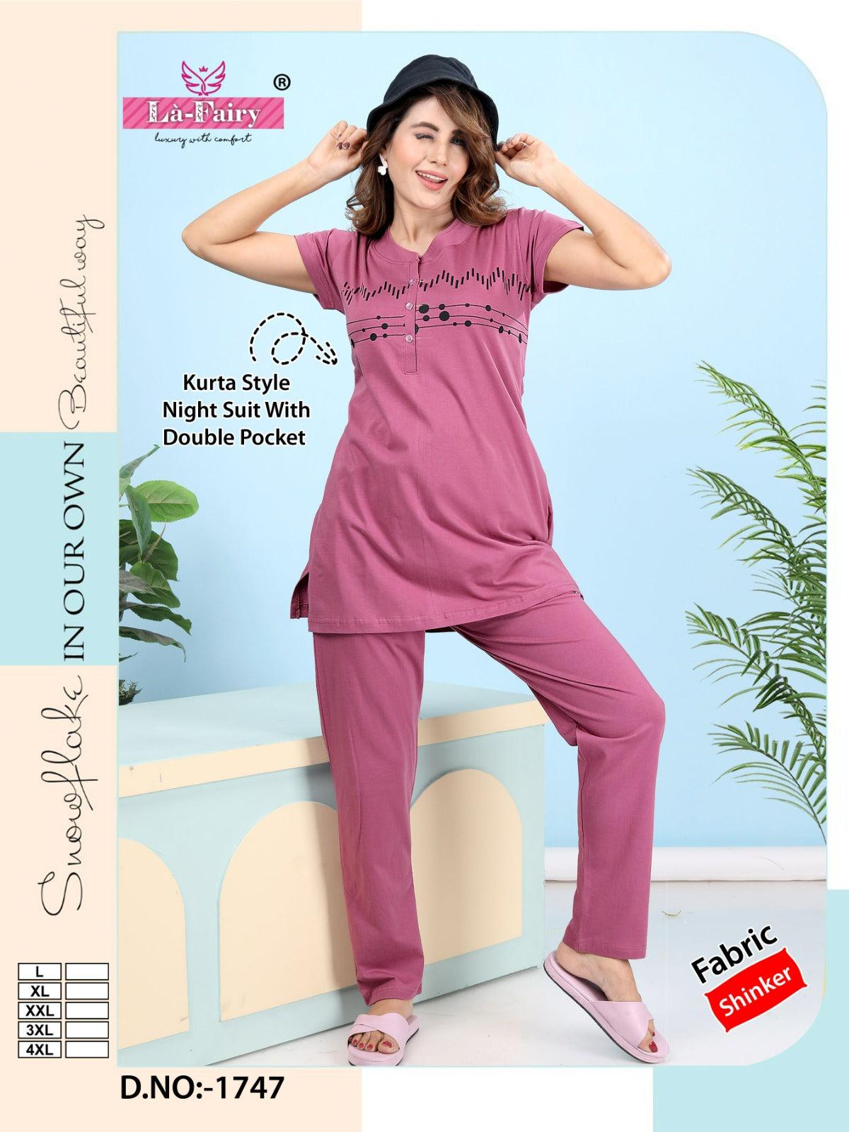 Plain Design 1747 La Fairy Hosiery Sinker Kurta Night Suits Manufacturer