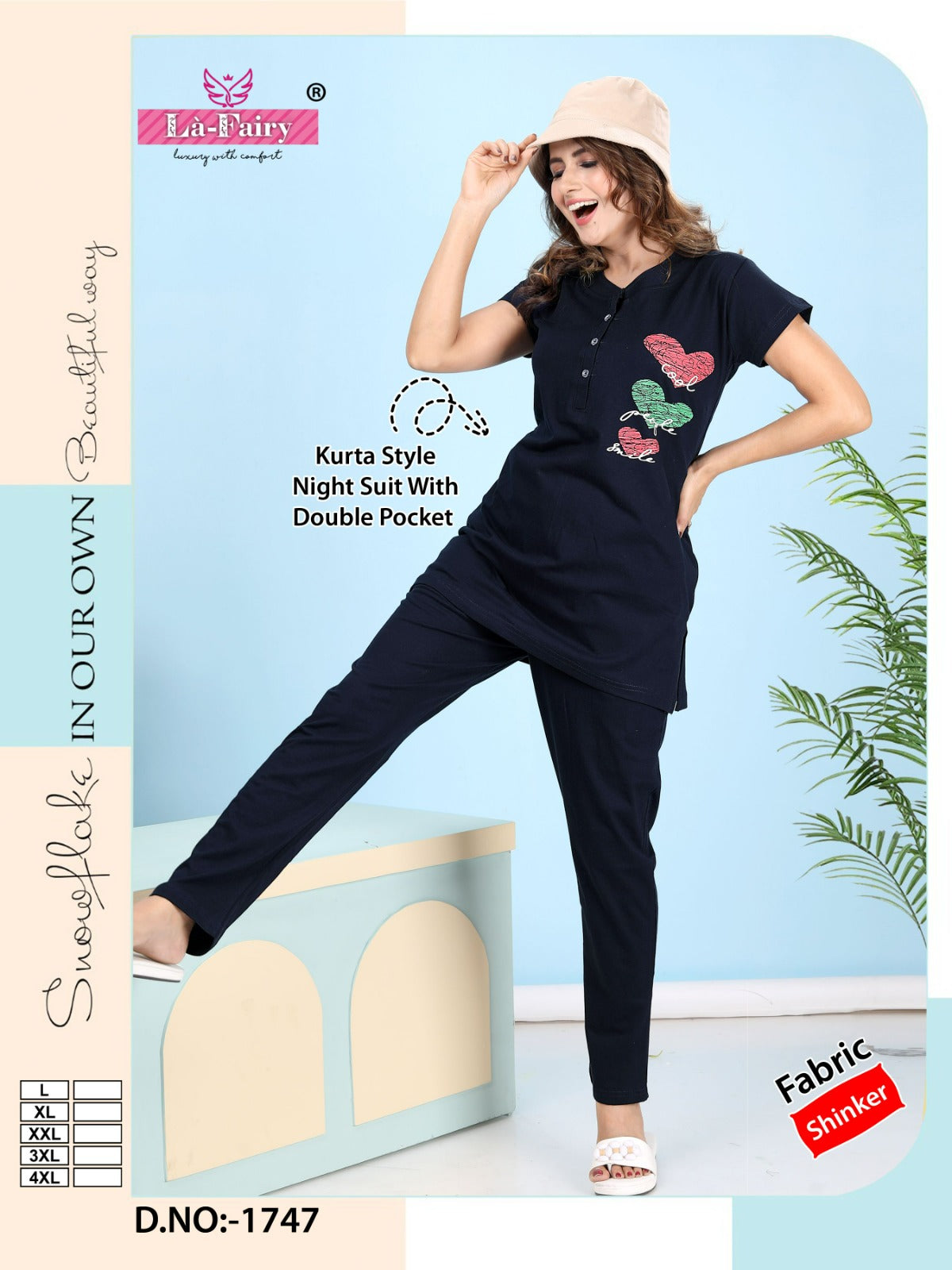 Plain Design 1747 La Fairy Hosiery Sinker Kurta Night Suits Manufacturer