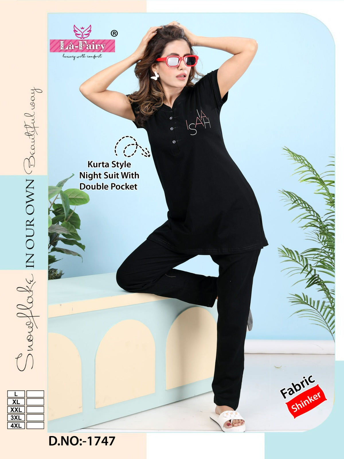 Plain Design 1747 La Fairy Hosiery Sinker Kurta Night Suits Manufacturer