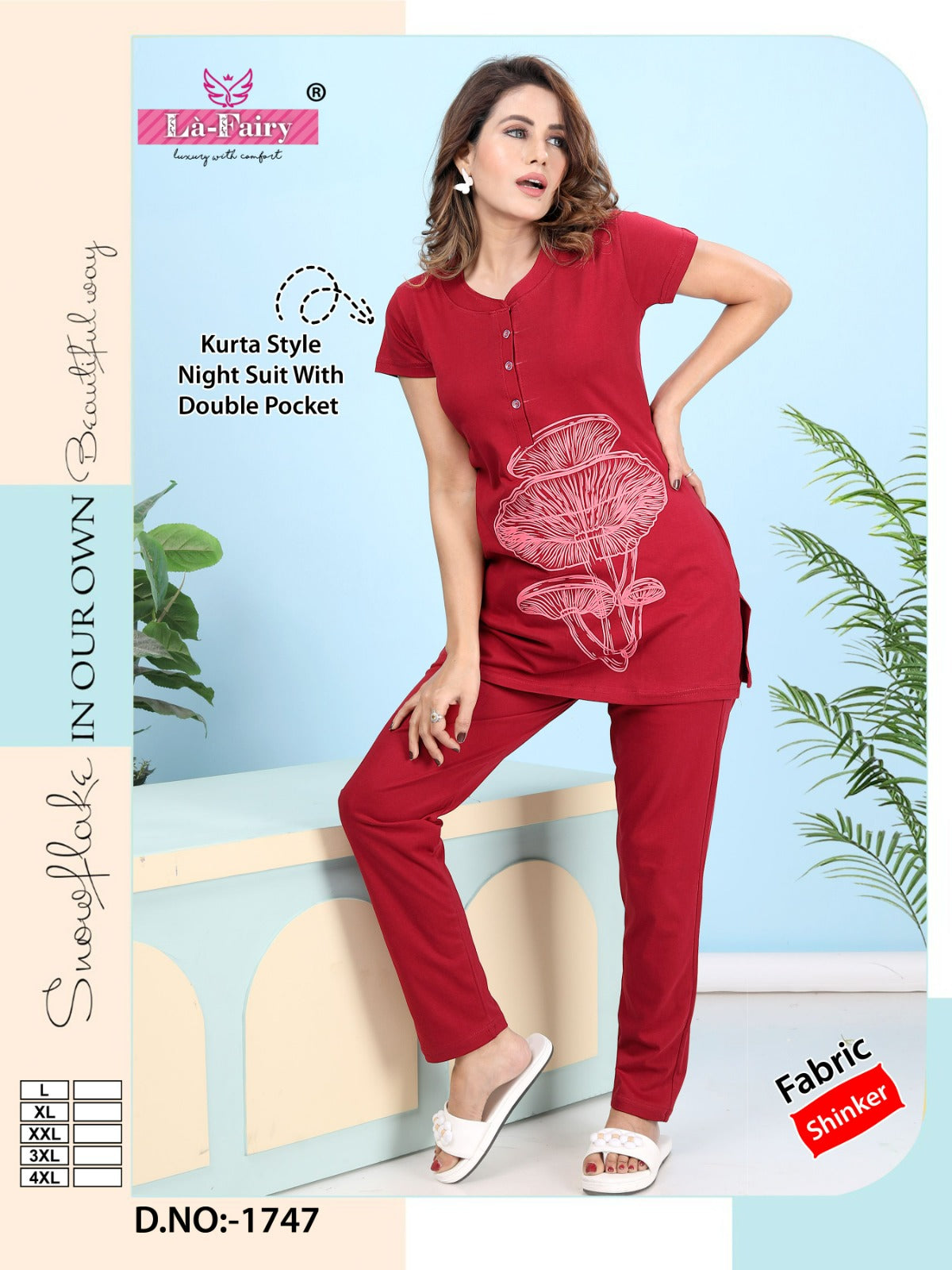 Plain Design 1747 La Fairy Hosiery Sinker Kurta Night Suits Manufacturer