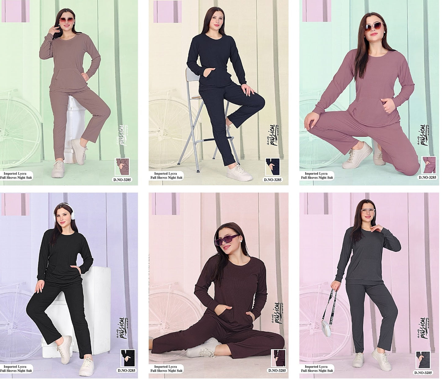 Plain Design 3285 Wld Imported Full Sleeve Night Suits Wholesale Price