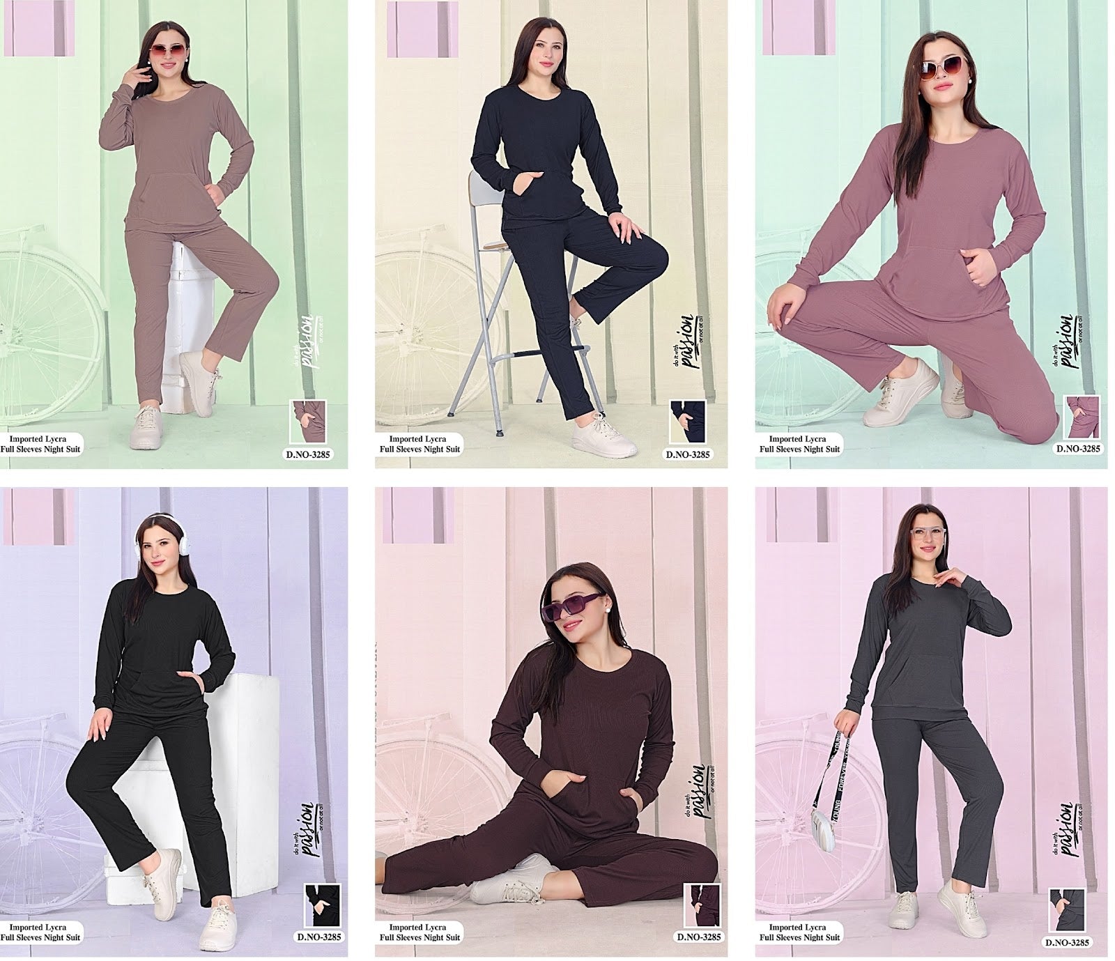 Plain Design 3285 Wld Imported Full Sleeve Night Suits Wholesale Price