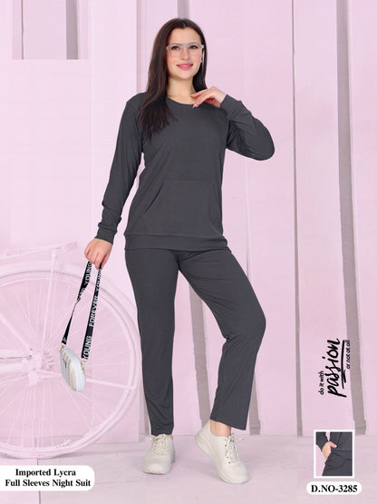 Plain Design 3285 Wld Imported Full Sleeve Night Suits Wholesale Price