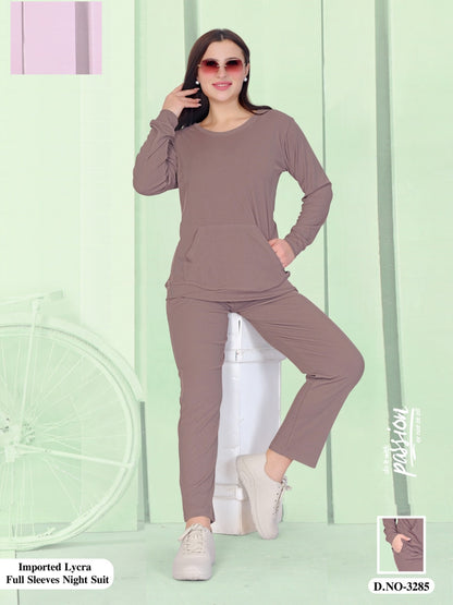 Plain Design 3285 Wld Imported Full Sleeve Night Suits Wholesale Price