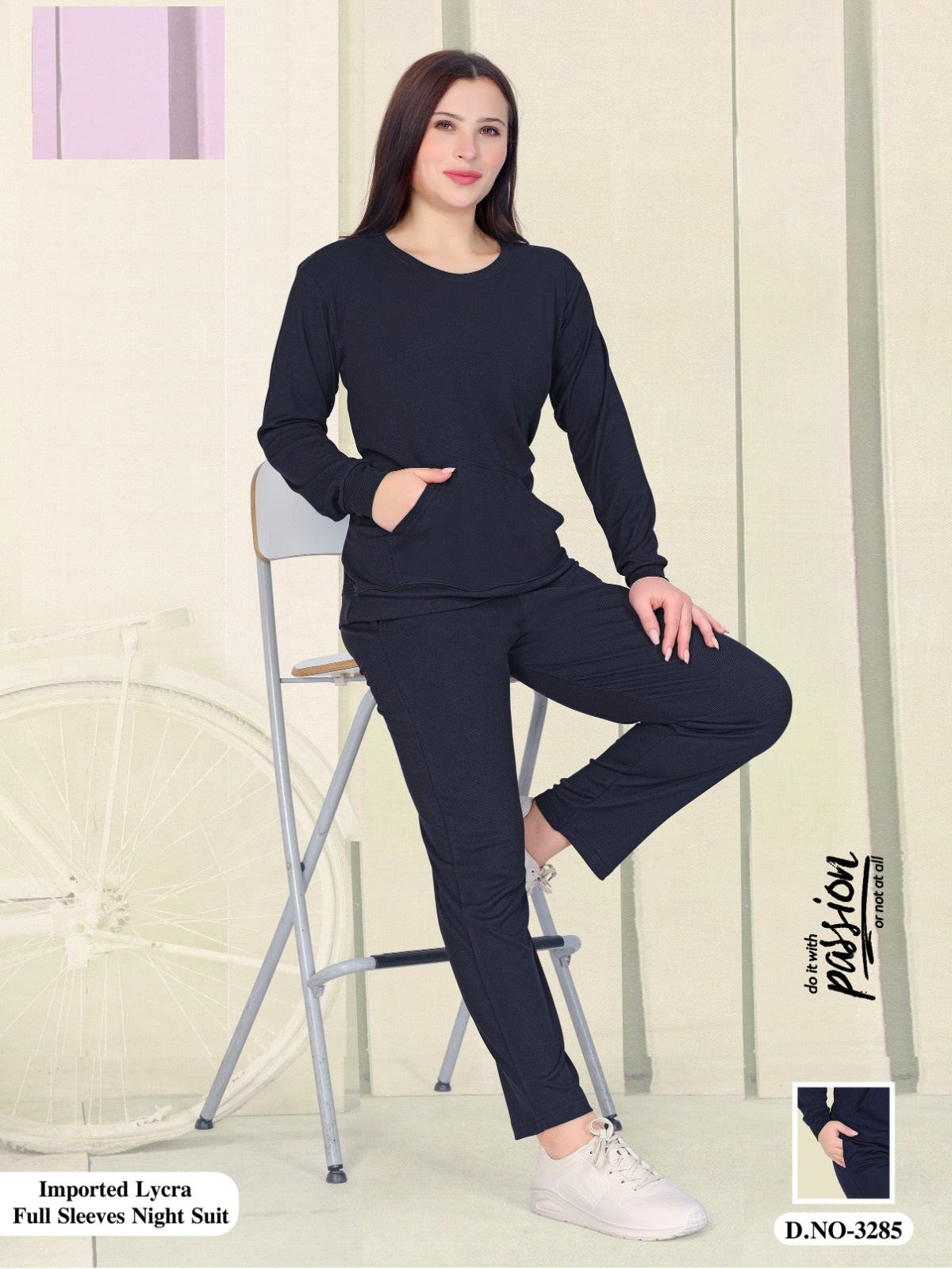 Plain Design 3285 Wld Imported Full Sleeve Night Suits Wholesale Price