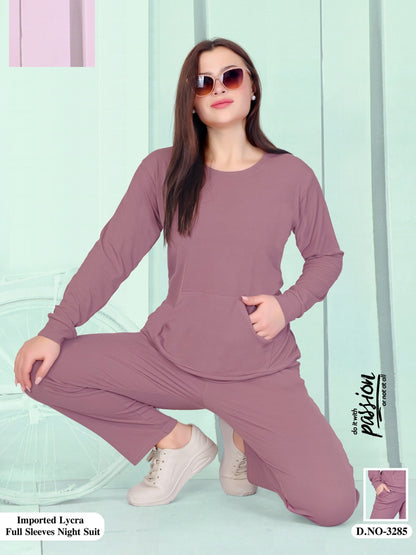 Plain Design 3285 Wld Imported Full Sleeve Night Suits Wholesale Price