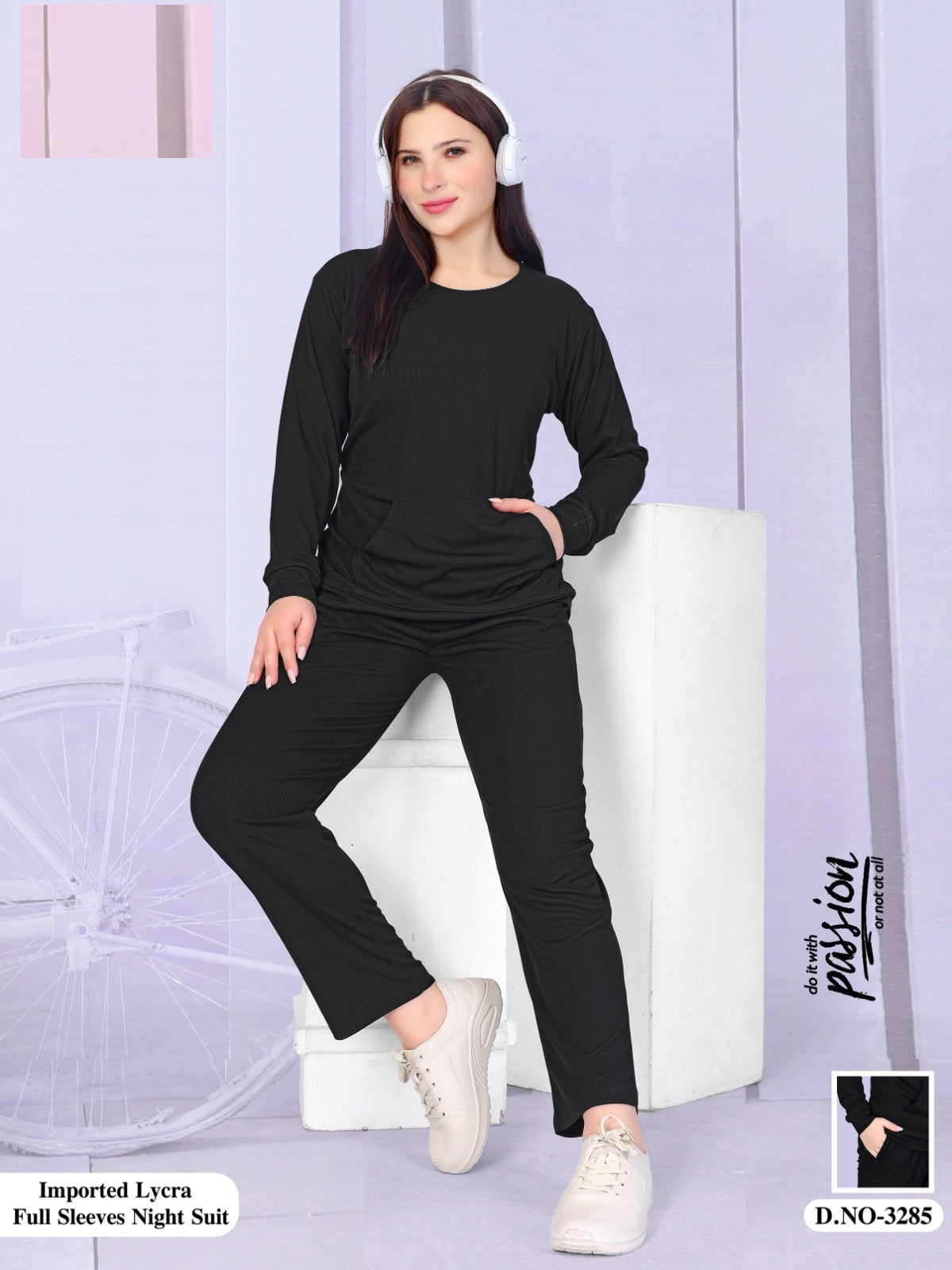 Plain Design 3285 Wld Imported Full Sleeve Night Suits Wholesale Price