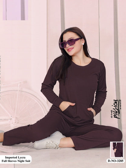 Plain Design 3285 Wld Imported Full Sleeve Night Suits Wholesale Price