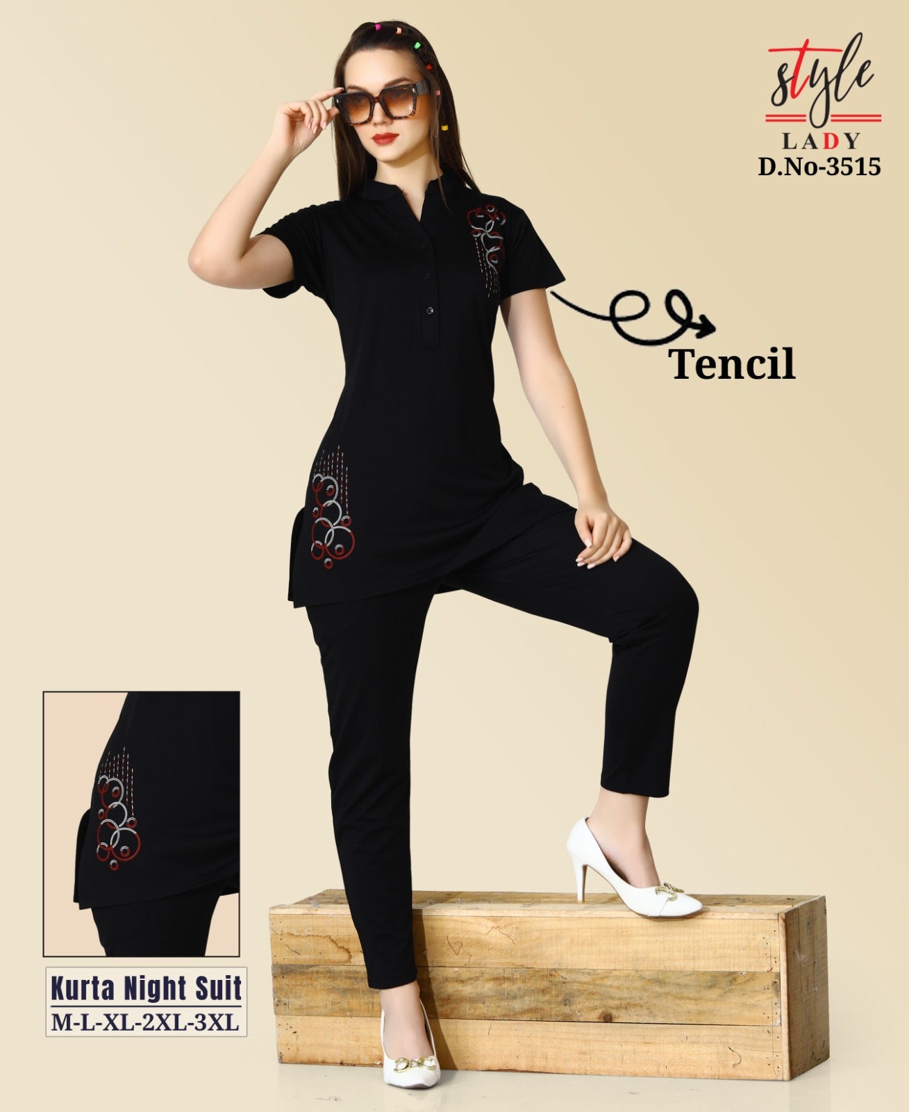 सादा डिज़ाइन 3515 लेडीज़ इम्पोर्टेड कुर्ता नाइट सूट थोक विक्रेता भारत