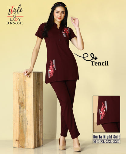 सादा डिज़ाइन 3515 लेडीज़ इम्पोर्टेड कुर्ता नाइट सूट थोक विक्रेता भारत
