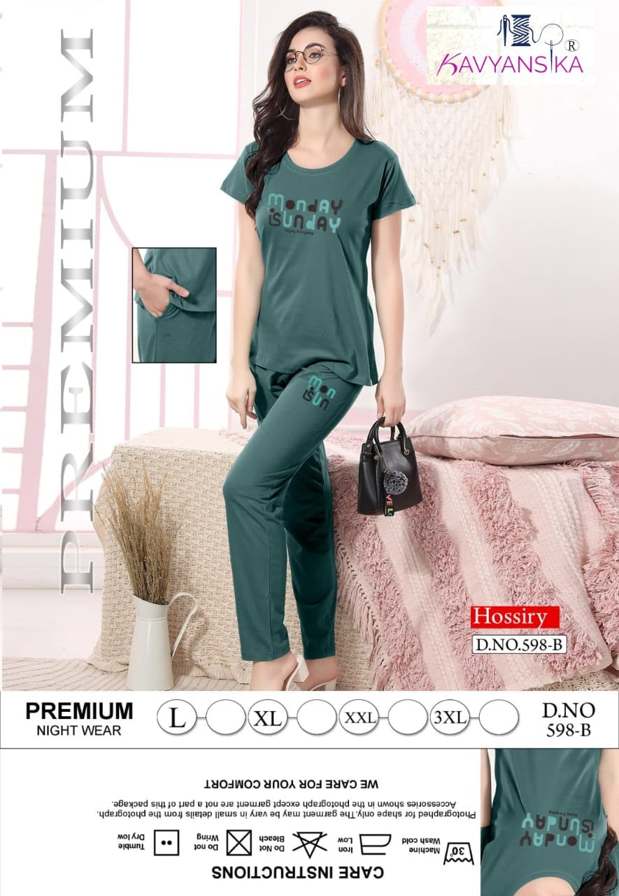 Plain Design 598 Kavyansika Hosiery Pyjama Night Suits Supplier