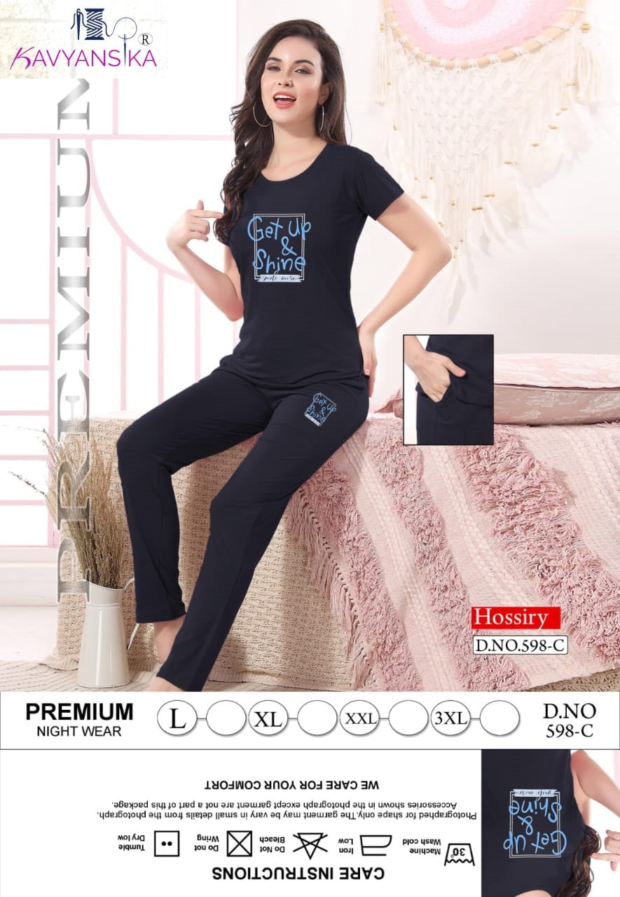 Plain Design 598 Kavyansika Hosiery Pyjama Night Suits Supplier