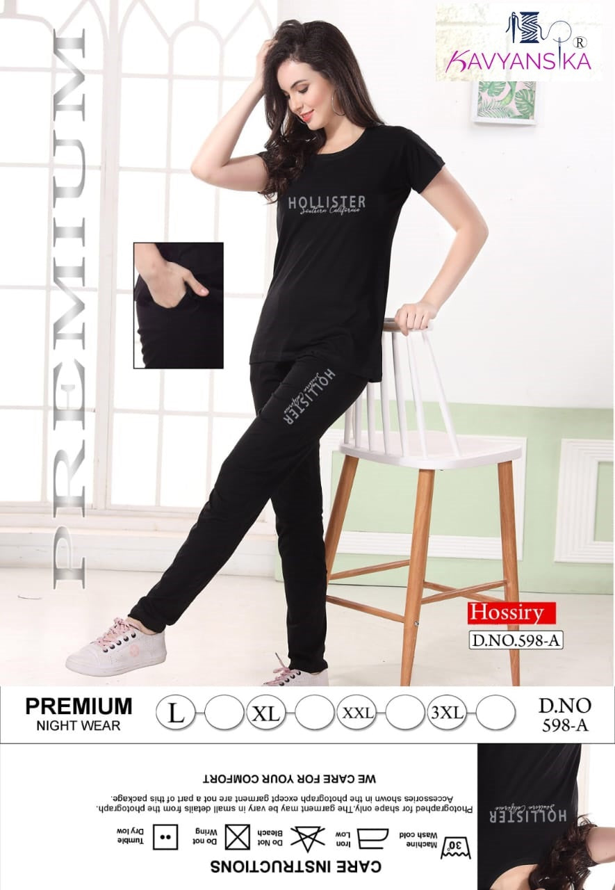 Plain Design 598 Kavyansika Hosiery Pyjama Night Suits Supplier