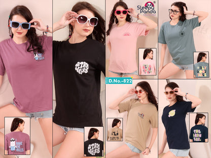 Plain Design 822 Sleepy Panda Lycra Women Oversized Tshirt Manufacturer Ahmedabad