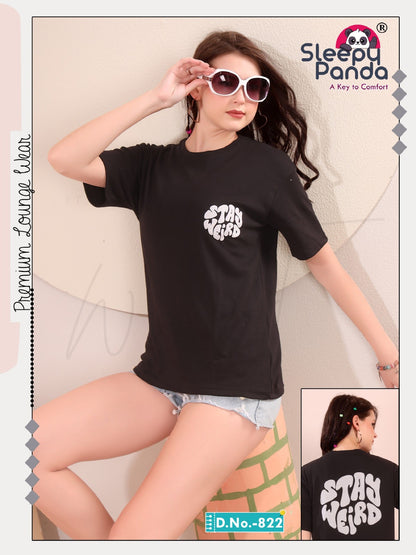Plain Design 822 Sleepy Panda Lycra Women Oversized Tshirt Manufacturer Ahmedabad