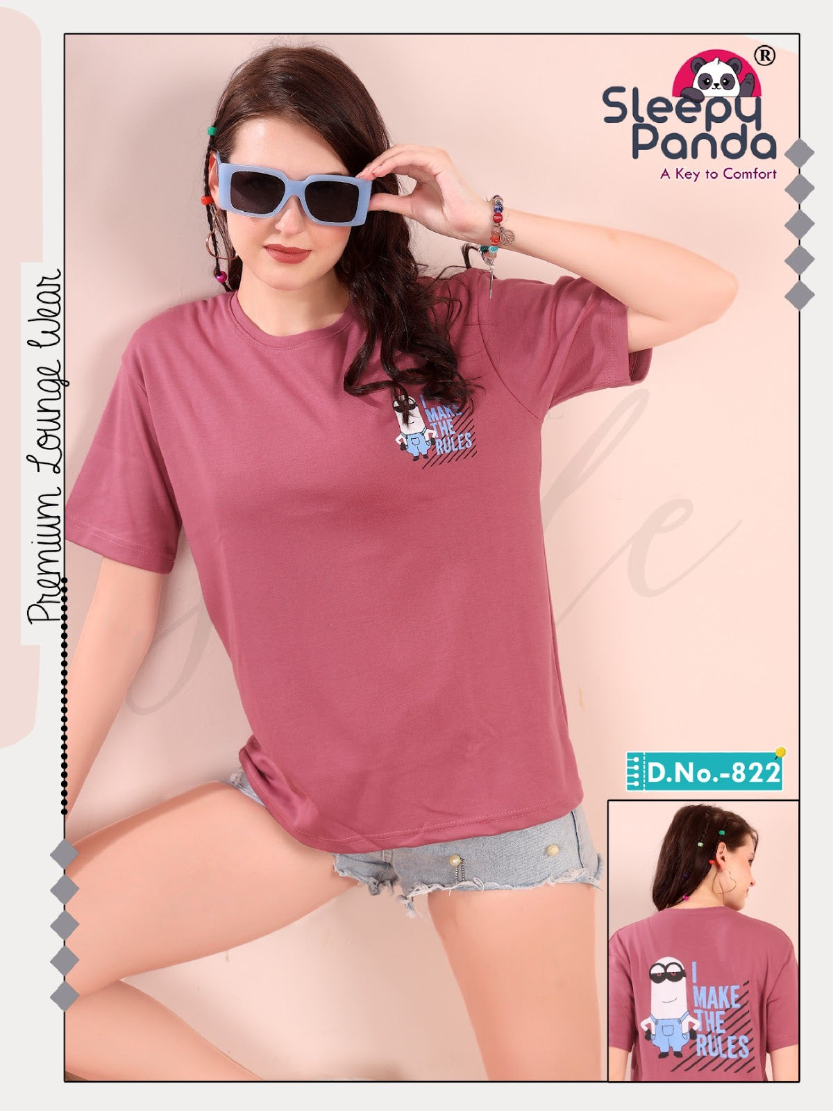 Plain Design 822 Sleepy Panda Lycra Women Oversized Tshirt Manufacturer Ahmedabad