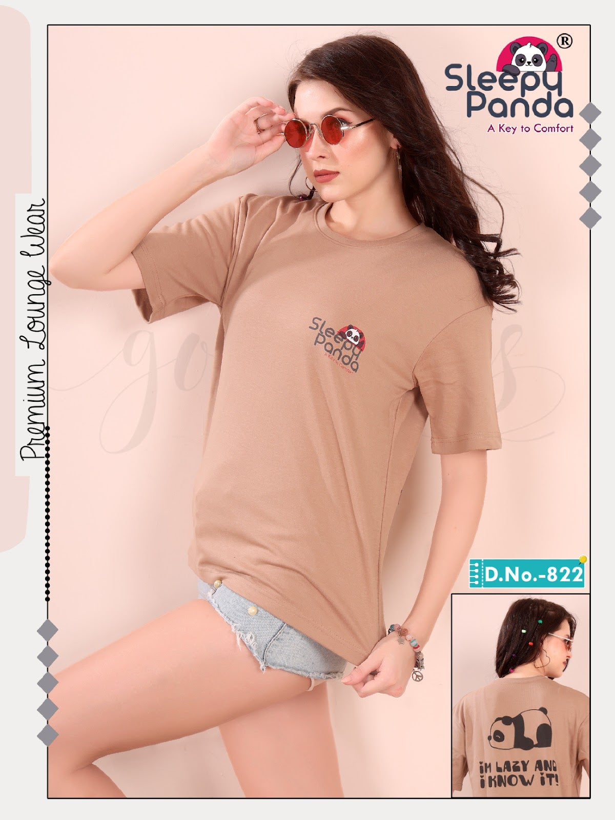 Plain Design 822 Sleepy Panda Lycra Women Oversized Tshirt Manufacturer Ahmedabad