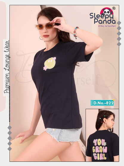 Plain Design 822 Sleepy Panda Lycra Women Oversized Tshirt Manufacturer Ahmedabad