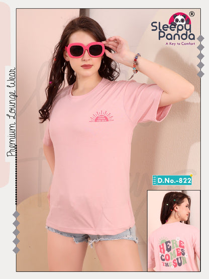 Plain Design 822 Sleepy Panda Lycra Women Oversized Tshirt Manufacturer Ahmedabad