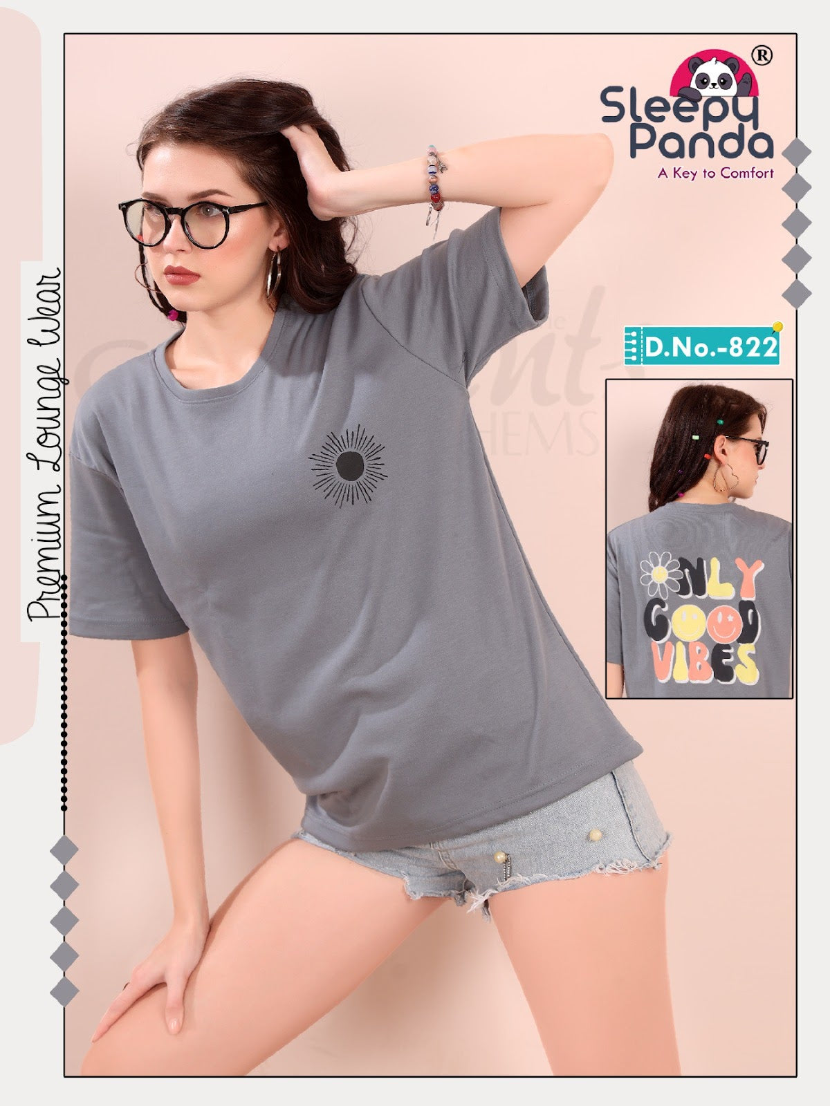 Plain Design 822 Sleepy Panda Lycra Women Oversized Tshirt Manufacturer Ahmedabad