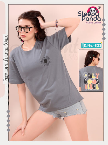 Plain Design 822 Sleepy Panda Lycra Women Oversized Tshirt Manufacturer Ahmedabad