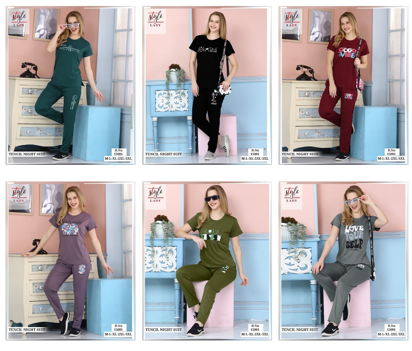 Plain New Vol 15001 Ladys Imported Pyjama Night Suits Supplier Ahmedabad