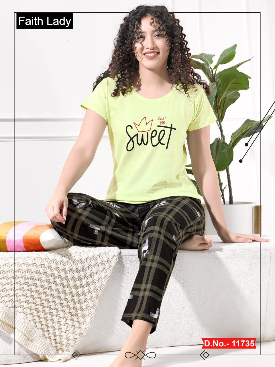 Plain Print 1511 Faith Lady Hosiery Cotton Pyjama Night Suits Wholesaler Ahmedabad