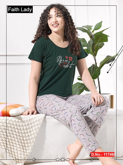 Plain Print 1511 Faith Lady Hosiery Cotton Pyjama Night Suits Wholesaler Ahmedabad