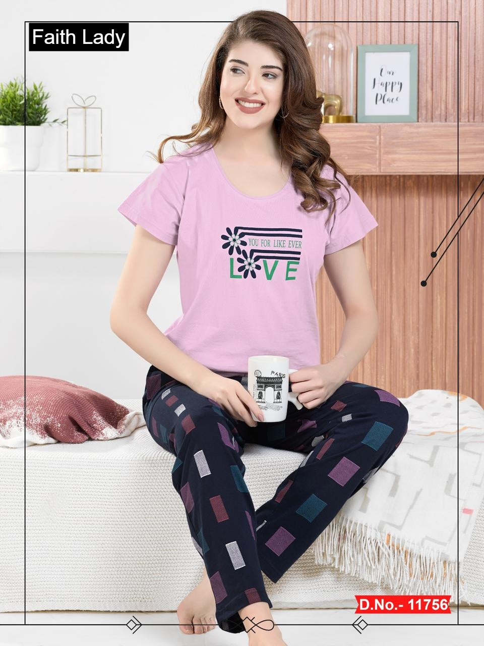 Plain Print 1511 Faith Lady Hosiery Cotton Pyjama Night Suits Wholesaler Ahmedabad
