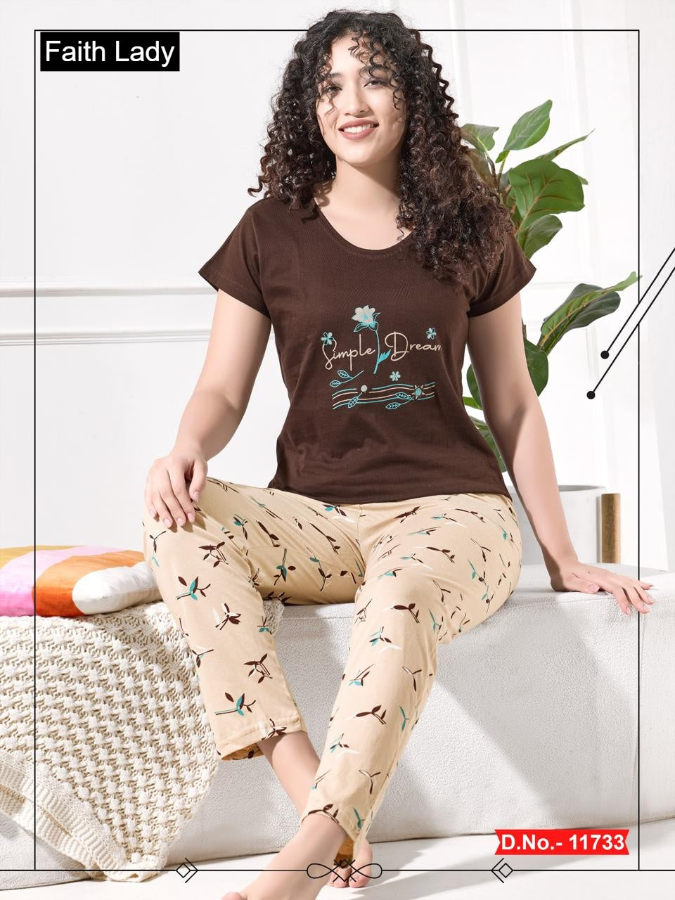 Plain Print 1511 Faith Lady Hosiery Cotton Pyjama Night Suits Wholesaler Ahmedabad
