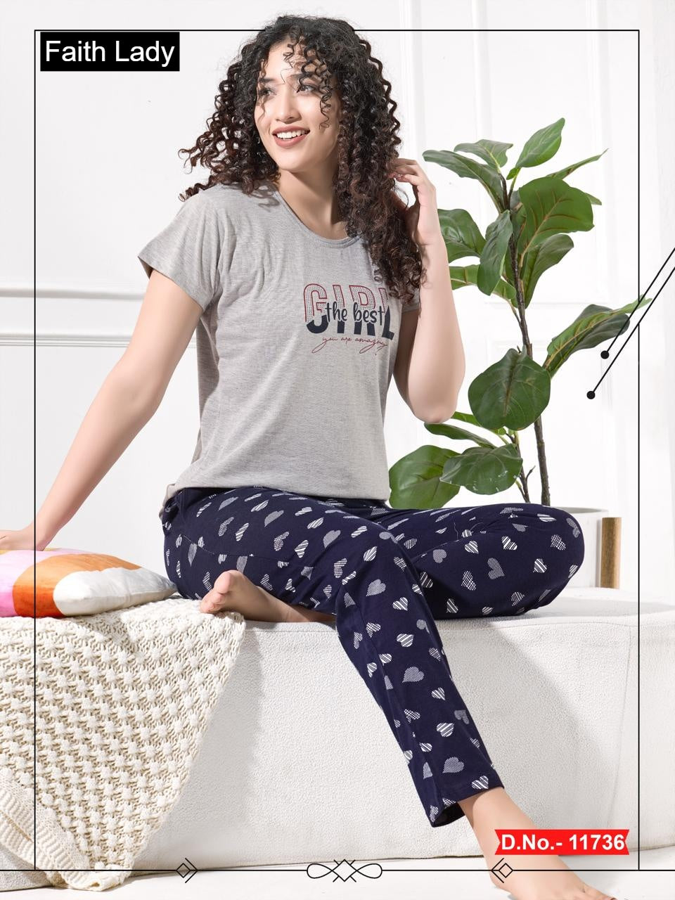 Plain Print 1511 Faith Lady Hosiery Cotton Pyjama Night Suits Wholesaler Ahmedabad