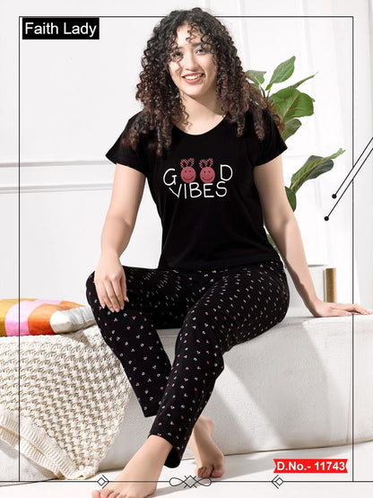 Plain Print 1511 Faith Lady Hosiery Cotton Pyjama Night Suits Wholesaler Ahmedabad