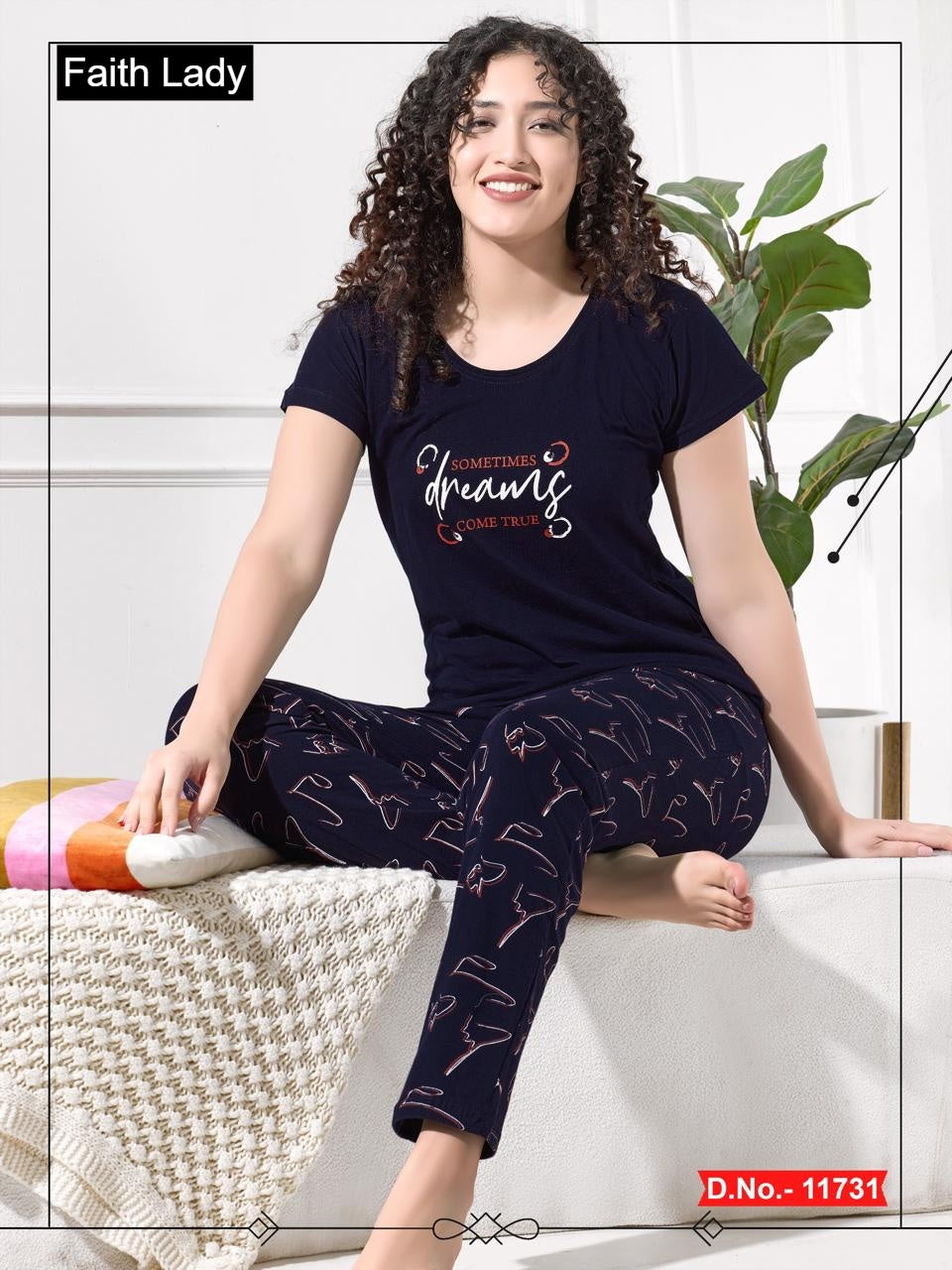 Plain Print 1511 Faith Lady Hosiery Cotton Pyjama Night Suits Wholesaler Ahmedabad
