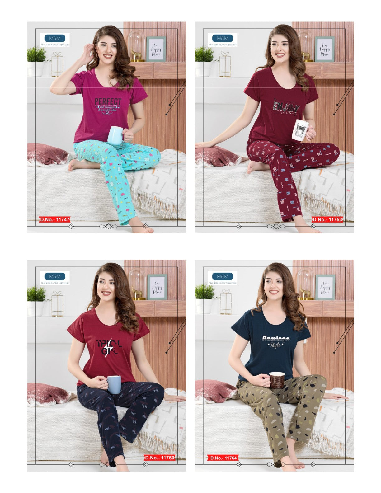Plain Print 261125 Faith Lady Hosiery Pyjama Night Suits Wholesale Price