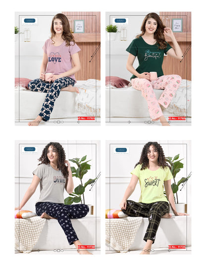 Plain Print 261125 Faith Lady Hosiery Pyjama Night Suits Wholesale Price