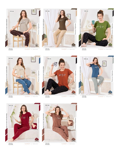 Plain Print 2611 Faith Lady Hosiery Pyjama Night Suits Wholesale Rate